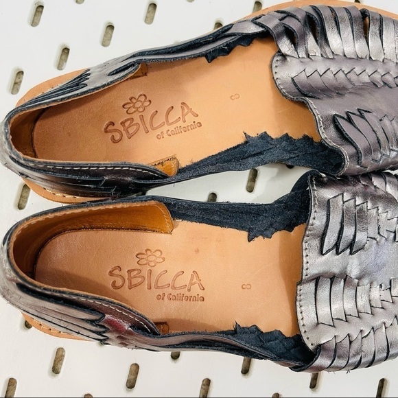 SBICCA Jared Metallic Blue Leather Huarache Peep Toe Flats - 8 - Picture 4 of 10